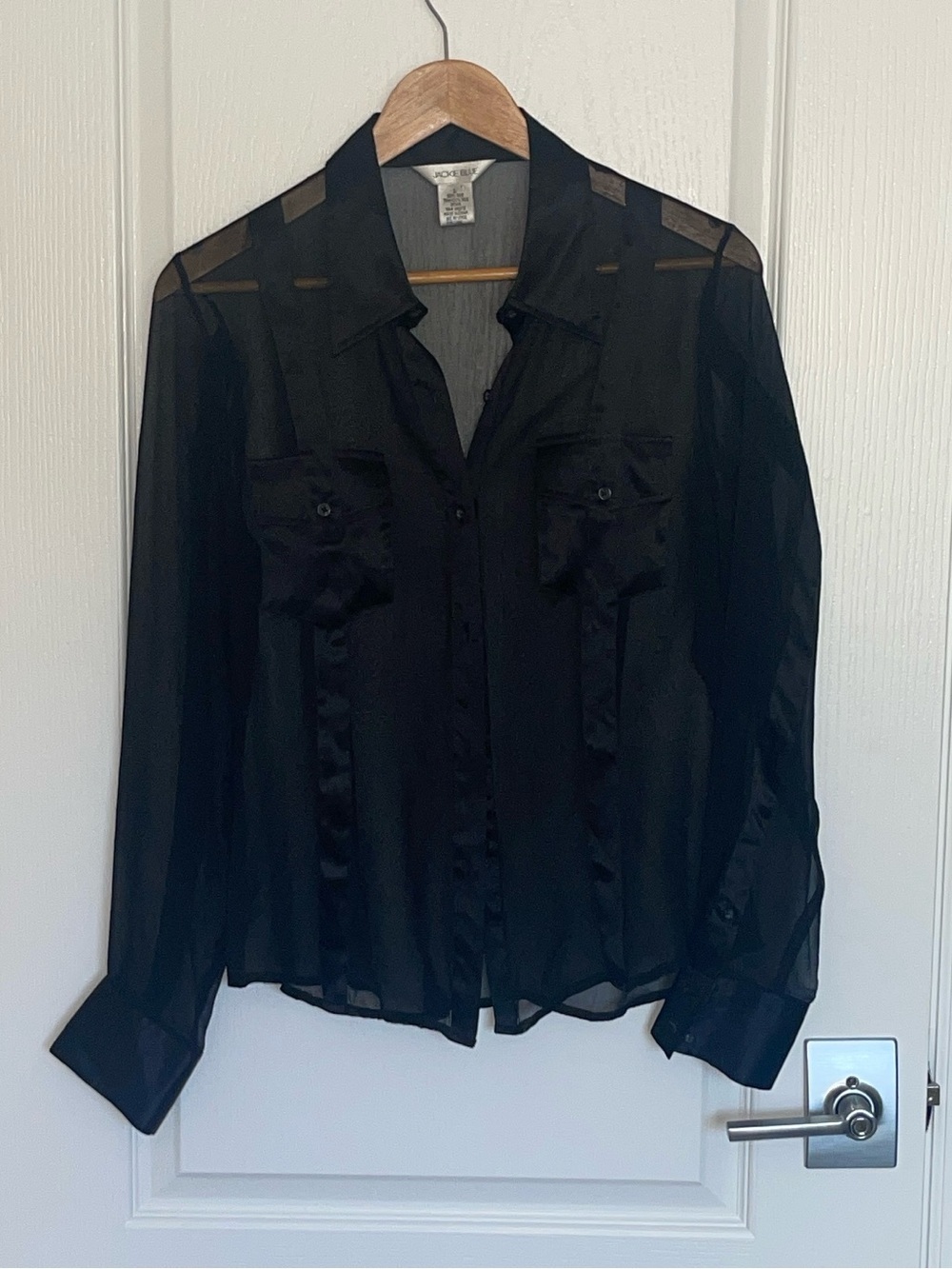 JACKIE BLUE Sheer Black Button-Front STRIPED 100% SILK Shirt Jacket Women LARGE - Picture 2 of 7